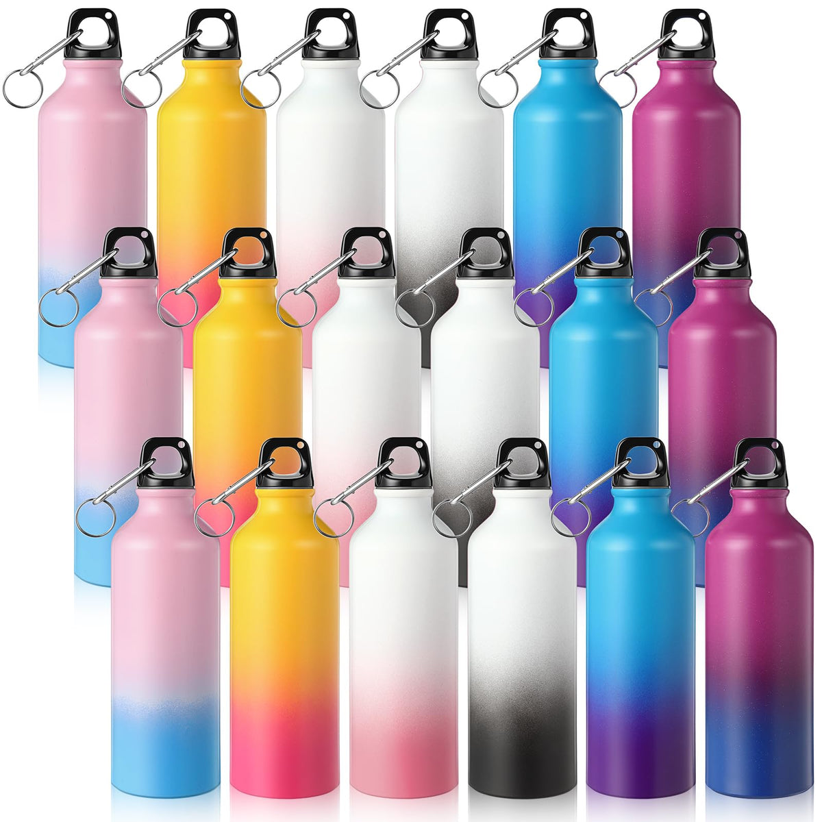 Potchen 18 Pcs Water Bottles Multipack Aluminum Bulk Graduation End of Year Nurse Teacher Gifts Metal Reusable Lightweight Sport School Leak Proof Twist Cap Gym Hiking Travel(Gradient Color,17 oz)