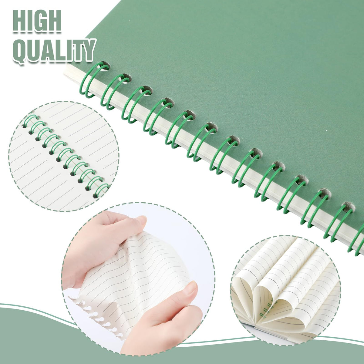 MotiMind 6 Pcs Sage Green School Supplies Aesthetic Spiral Notebook for Work A5 College Ruled Spiral Journal Notebook Christmas Office Stationery Kit for Work Note-taking Women Men Writing, 100 Sheets