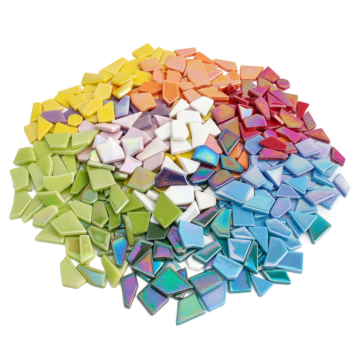 Youway Style Iridescent Glass Mosaic Tiles for Crafts Bulk,454g Broken Mosaic Glass Pieces for Garden Crafts Kits,DIY Mosaic Art Decor