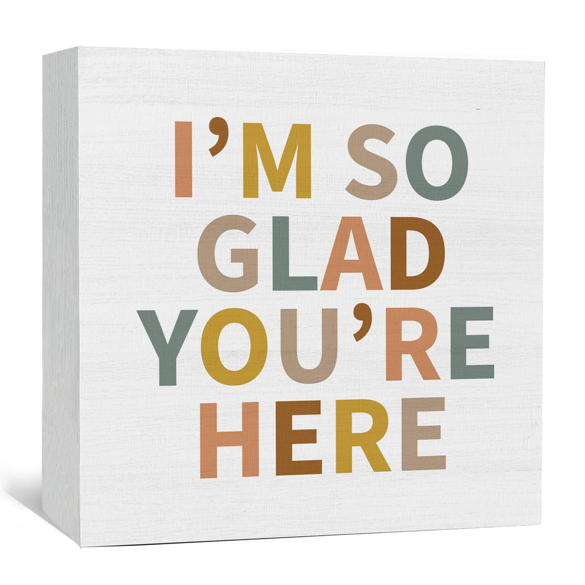 GWOKPAAI Boho Classroom Wooden Box Signs Desk Decor, Kids Room Decor, I'm So Glad You're Here Boho Wooden Signs Desk Decorations for Kids Toddler Room Bedroom Playroom Tabletop Shelf Wall, 5x5in