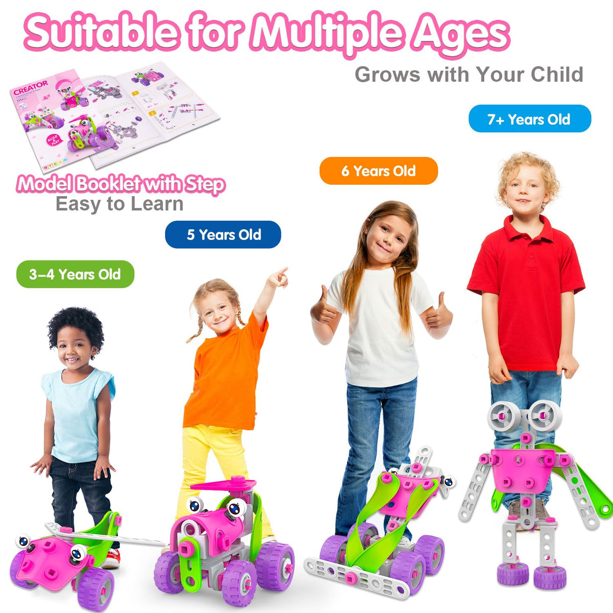 STEM Toys for 4 5 6 7 8+ Year Old Girl Birthday Gifts Pink Educational Building Toys for Kids Ages 4-8 5-7 8-10 Stem Activities Construction Toy for Girls 4-6 6-8 Creative Games Holiday Idea Gift