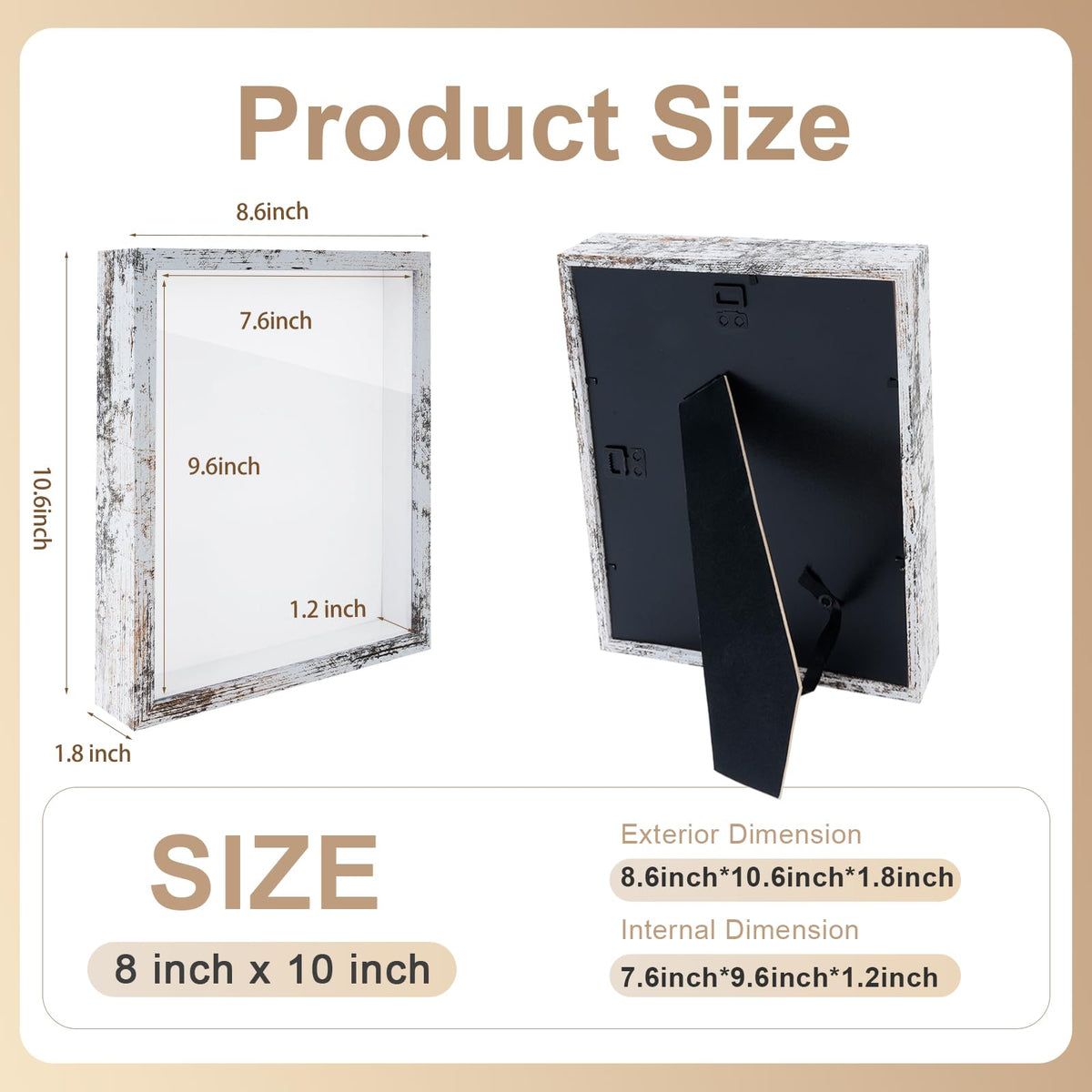 4 Pack 8"x 10" Shadow Box Frames Display Cases Wood Deep Shadowbox for Photos, Dried Flowers, Handicrafts Picture Frames for Wall Tabletop (Distressed White, 8x10)