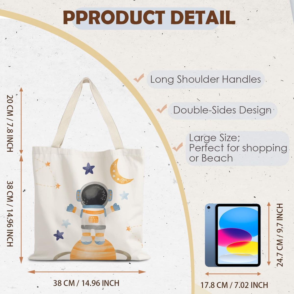 URLLUAE Space Gifts Tote Bag, Cute Astronaut Planet Canvas Tote Bag, Space Themed Gifts for Lovers Women, Reusable Grocery Bags Shopping Bag