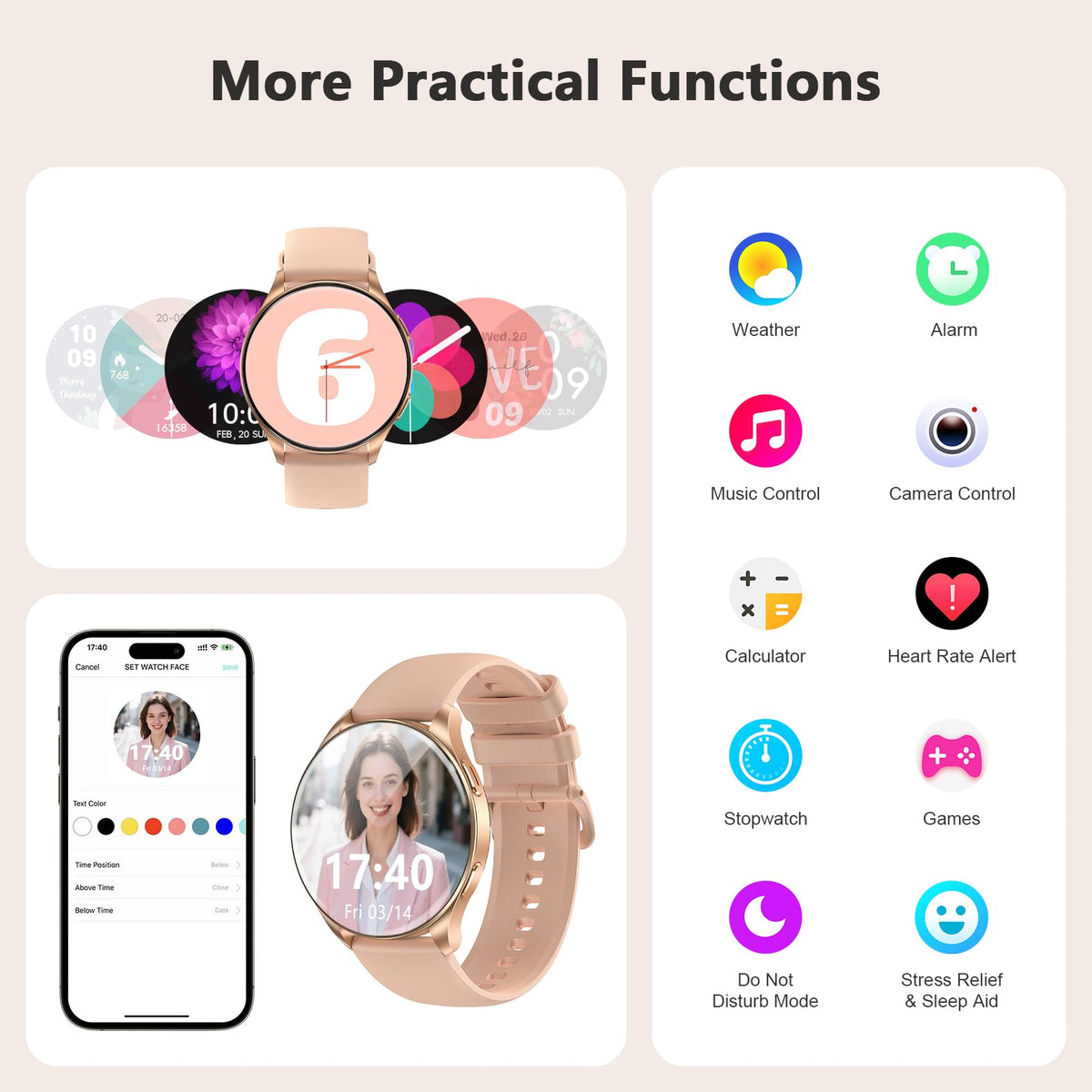 Blackview Smart Watch for Women(Make/Answer Calls), 1.43''AMOLED Touchscreen Fitness Tracker with 100+ Sports Modes, Heart Rate/SpO2/Sleep Monitor/2 Straps, Smartwatch for iPhone & Android