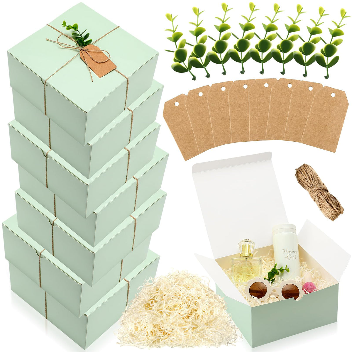 Crtiin 8 Pack Gift Boxes Set 8 x 8 x 4 Inch Green Paper Bridesmaid Proposal Gifts Box with Lids for Presents Wedding Bridal Valentine's Day Easter Mother's Day Birthday Gift Packaging Party Favors