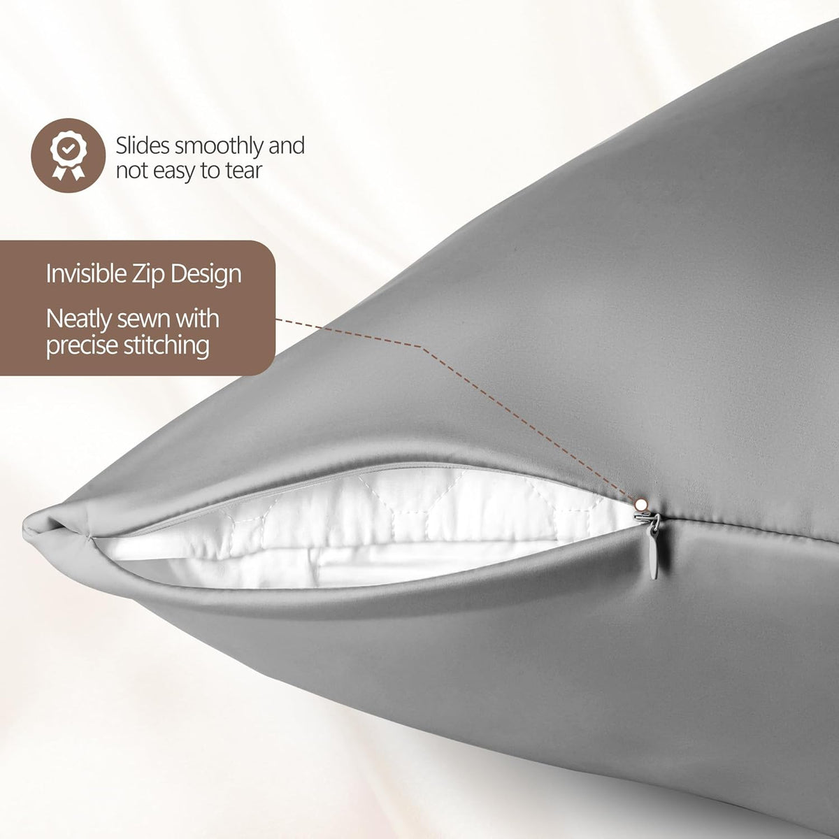 Skiennix 100% Mulberry Silk Pillowcases - Hypoallergenic & Anti-Aging, 2 Pack | Gray, Standard Size