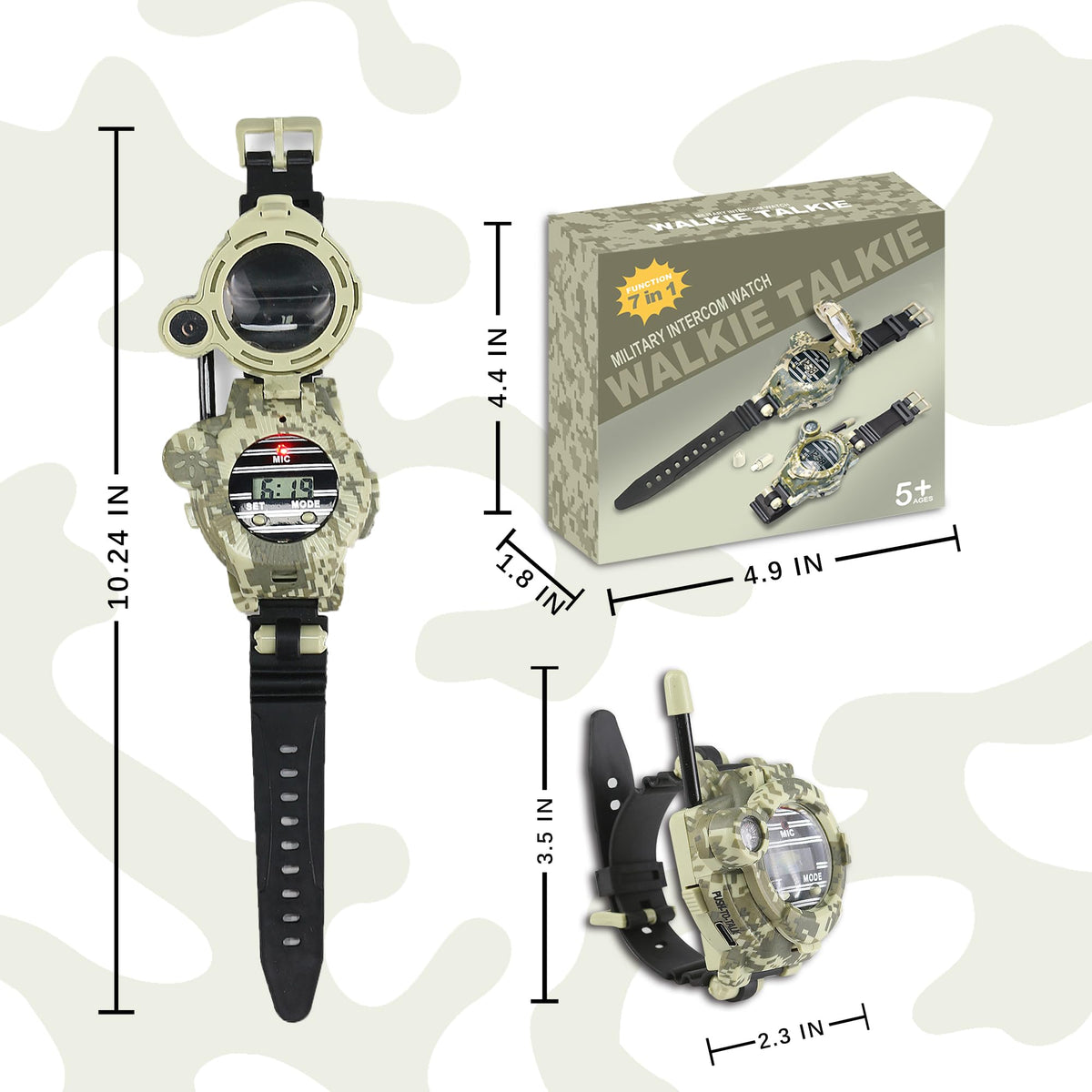 cxjoigxi Walkie Talkies for Kids Rechargeable, Spy Watch Army Toys, 7 in 1 Walkie Talkie Watches with Flashlight, Two-Way Radios Long Range Interphone Toy Gifts for Boys Girls fit Outdoor Game Camping