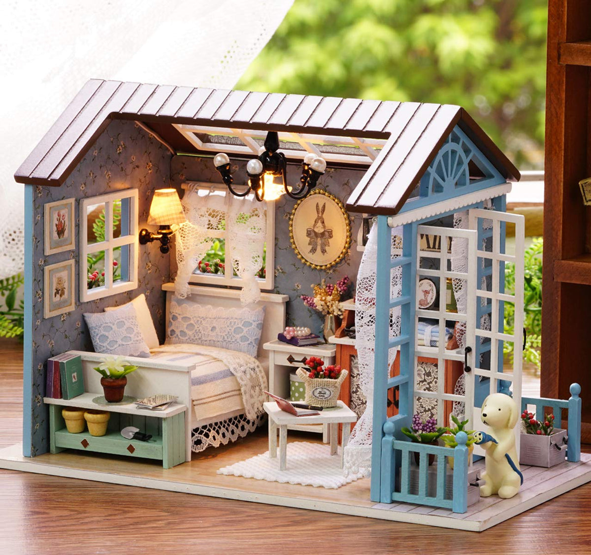 TuKIIE DIY Miniature Dollhouse Kit, 1:24 Scale Wooden Mini Doll House Accessories with Furniture for Kids Teens Adults(Forest Times)