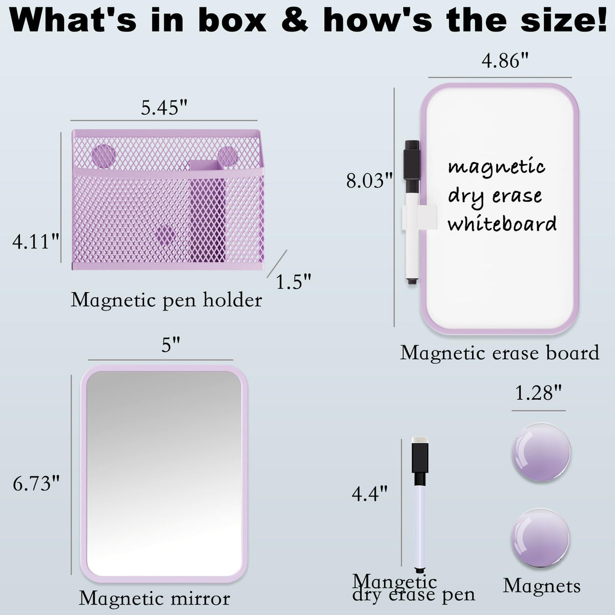 Svartur Locker Accessories for Girls with Magnetic whiteboard, Locker Mirror and Pen Holder, Pink Locker Decoration for School Locker, Back to School Essentials, Purple