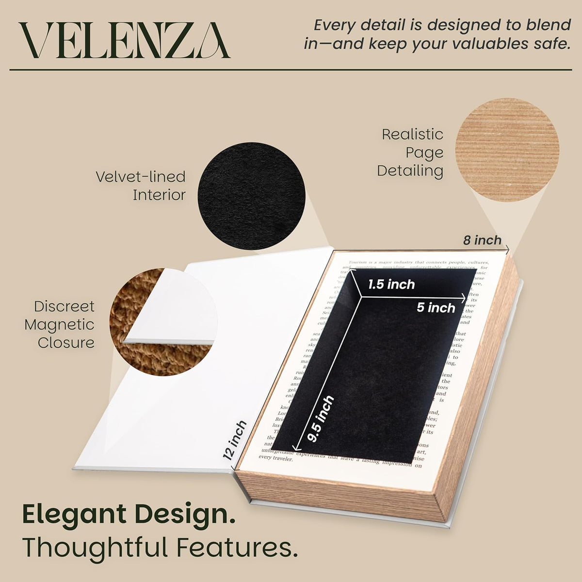Velenza Rome Storage Book Box – Faux Books with Velvet-Lined Faux Book Storage Box Set for Keepsakes – Stylish and Functional Fake Decor Books – Travel-Inspired Home Décor (12 x 8 x 1.5 in)