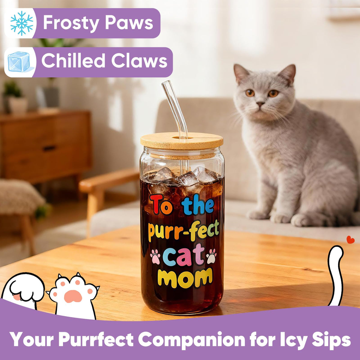 Cat Lover Gifts for Women, Valentine's Gift Box with Glass Cup, Socks, Candle, Tote Bag & Greeting Card | Unique Cat Themed Presents for Birthday, Mother’s Day gifts，