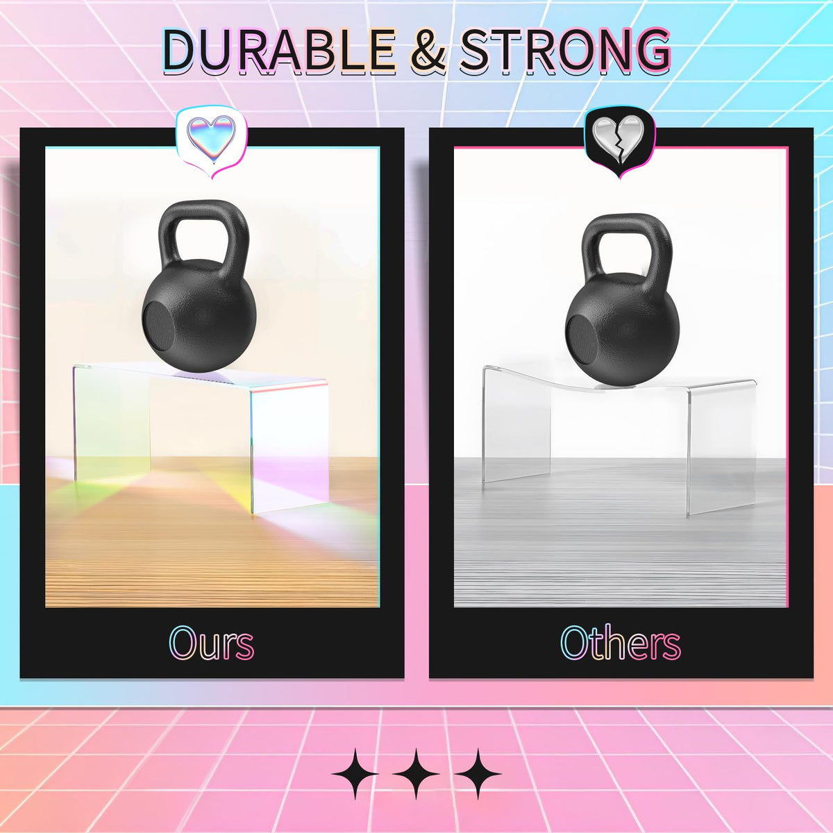 6pcs Iridescent Acrylic Display Risers, Rainbow Display Stand Set for Collectible Figures Jewelry Perfume Organizer, 3 Sizes Rectangular Stands for Candy Dessert Cupcake, Vendor Booth Retail Showcase