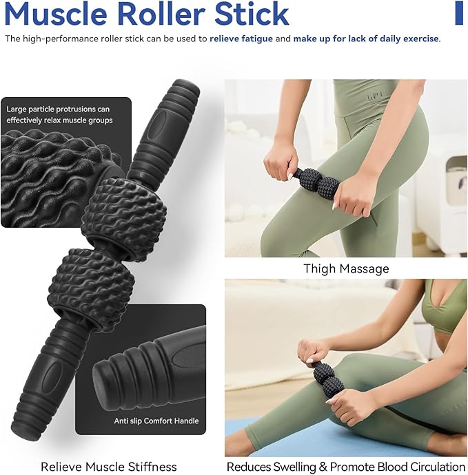 5 in 1 Foam Roller Set, High Density Foam Roller, Muscle Roller Stick, Massage Ball, Resistance Band for Physical Therapy & Deep Tissue Muscle Massage (Black)