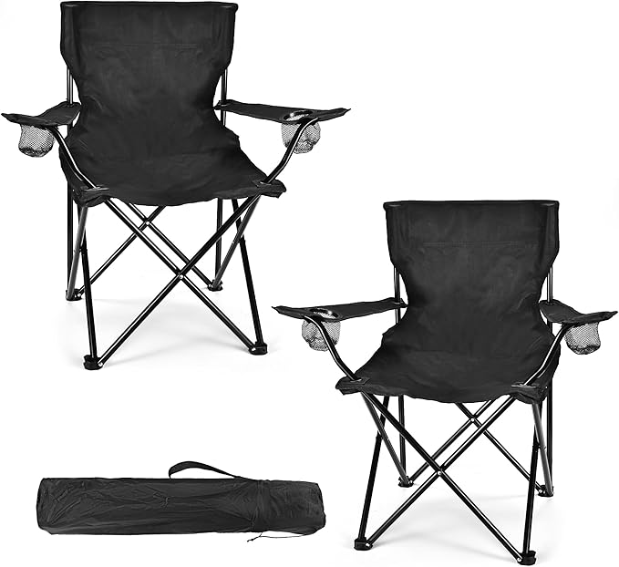 2 Pack Lightweight Camping Chairs for Adults & Teens, 250LBS Capacity Foldable Portable Chairs with Carry Bag, Compact Design for Camping, Beach, Picnics, and Outdoor Events