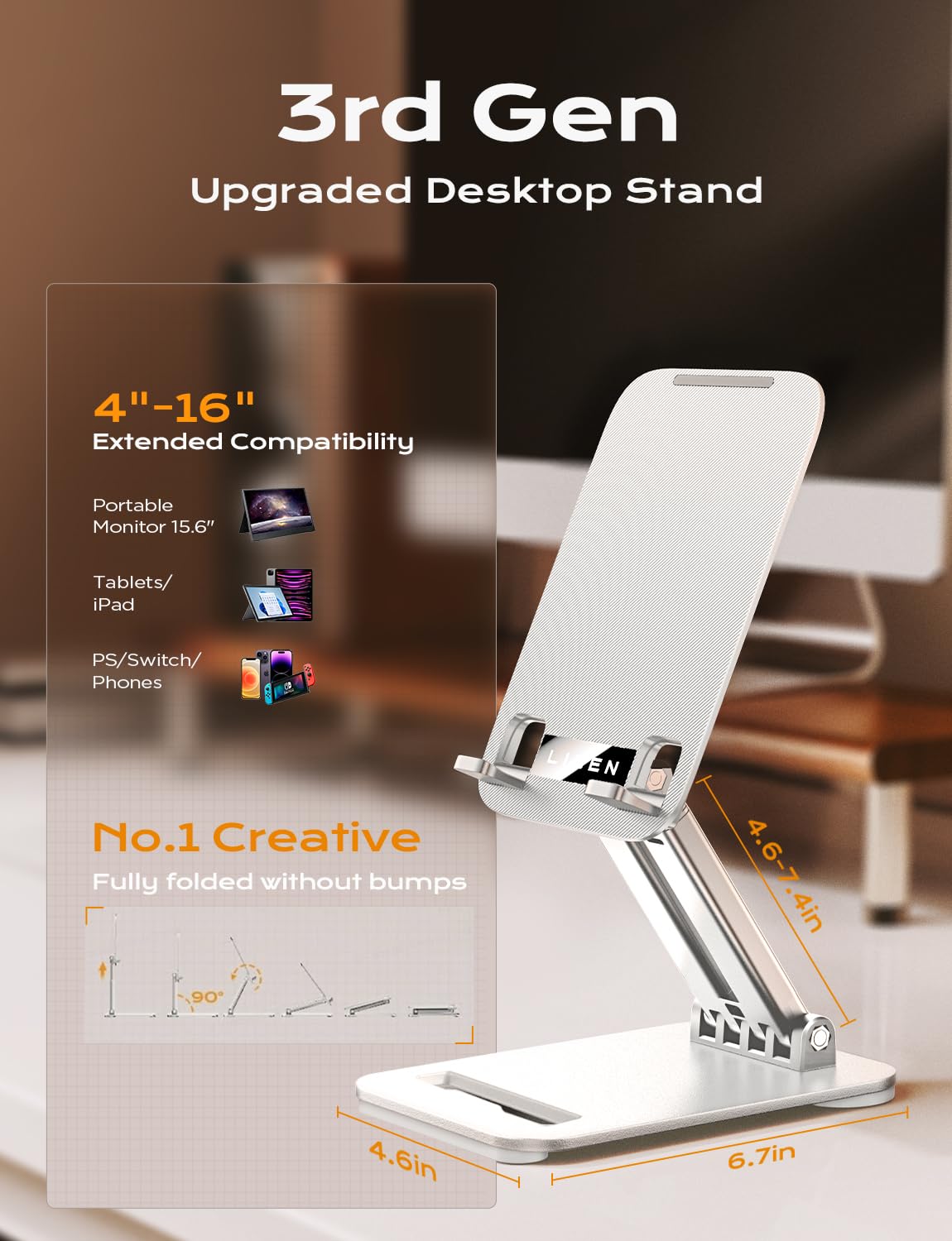 LISEN for iPad Stand Tablet Holder for Desk, Office Desk Accessories for Men Women Kids Tablet Gifts, Office Home Essentials Gadgets Portable Monitor Stand for 2026 (White)