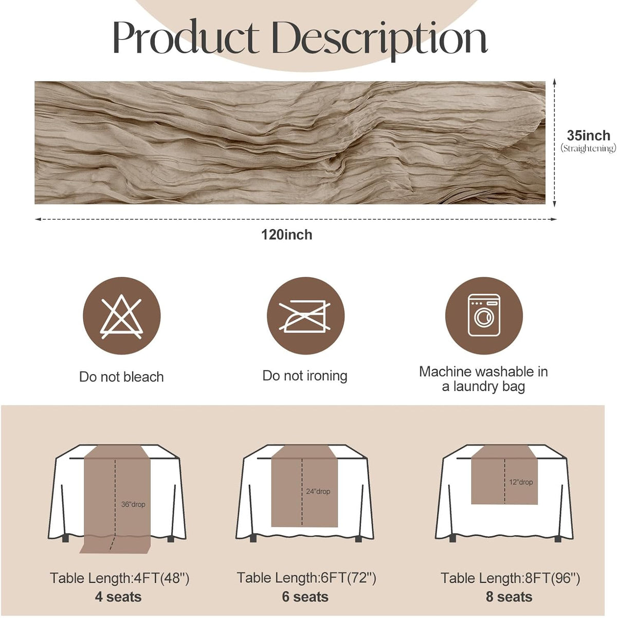 2 Pcs Nude Cheesecloth Table Runner - 120 Inch Boho Rustic Decor for Weddings & Parties