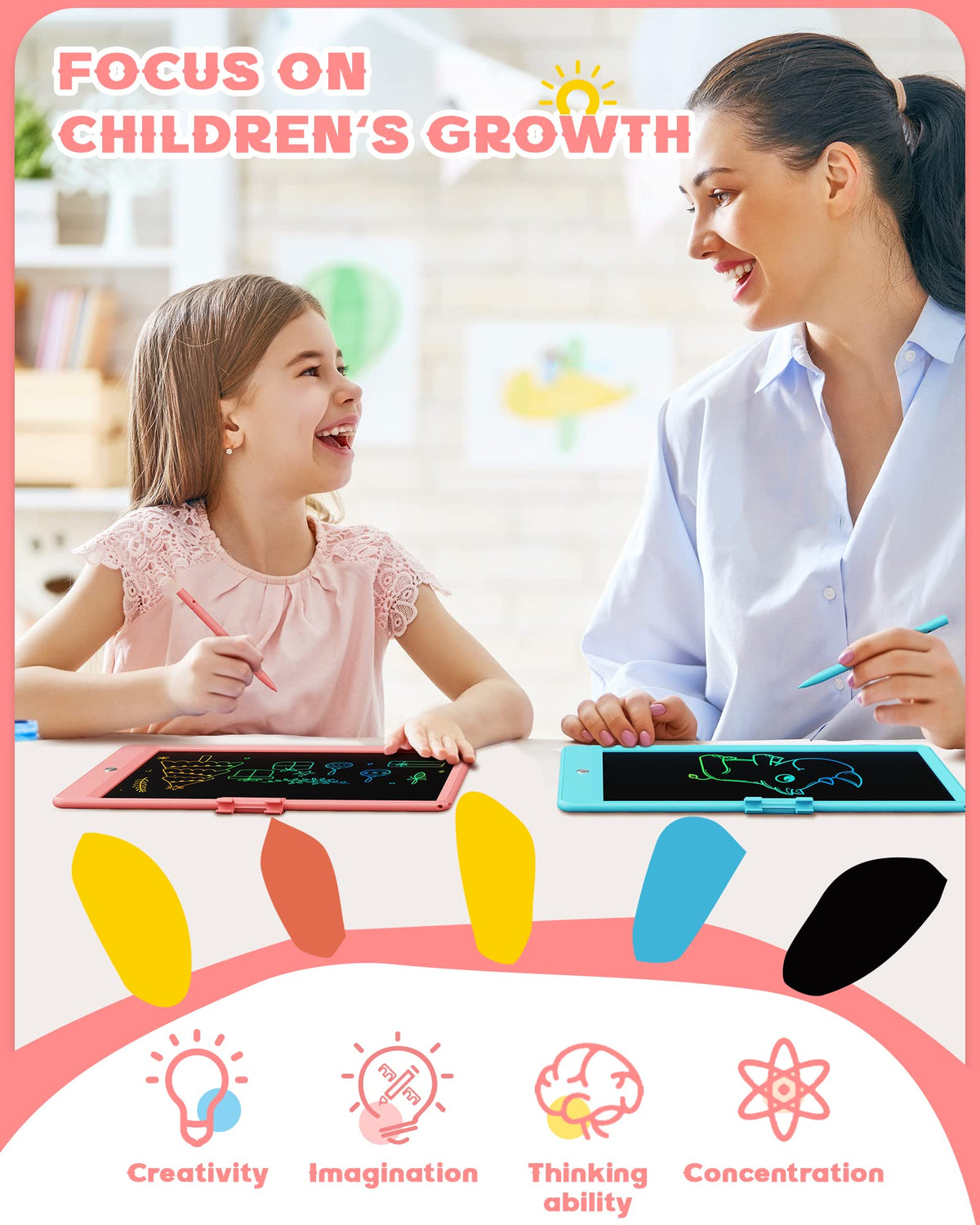 Bravokids 10 Inch LCD Writing Tablet for 3-8 Year Olds - Electronic Drawing Pad and Doodle Board as Educational Birthday Gifts for Girls and Boys (Pink)
