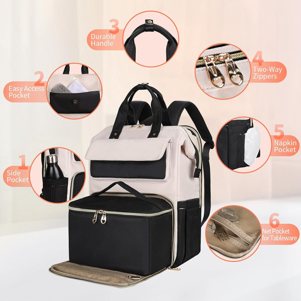 Backpack 15.6 Inch Backpack Backpack BERTASCHE Lunch for Women, Laptop with Insulated Cooler Lunch box, Work