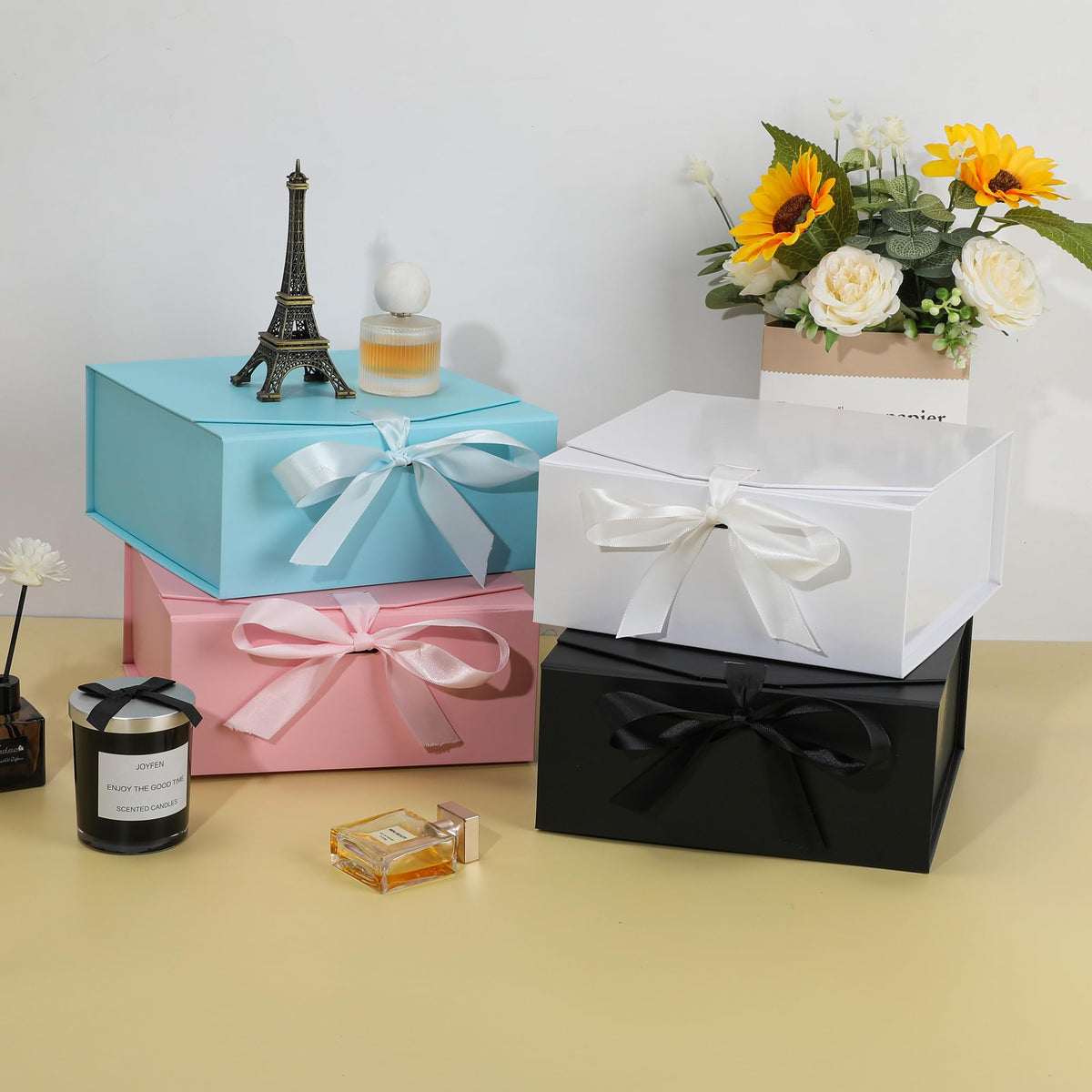 OEMVALATY 10-Pack Gift Boxes,10x7.3x3.5 Inch Magnetic Gift Boxes with Lids for Presents,Black with Ribbon, Bridesmaid Proposal Box for Wedding, Storage, Birthday
