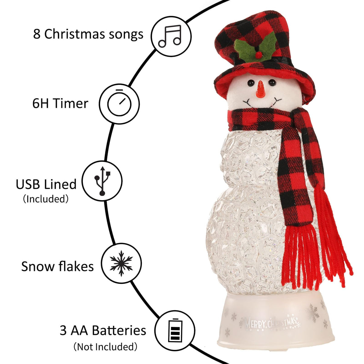 12" H Christmas Snowman Snow Globes Decorations, Snow Globe Lamp - Xmas Musical Box Holiday Decor with Timer, USB Power, Best Christmas,New Year Gift for Men,Women,Kids,Friends