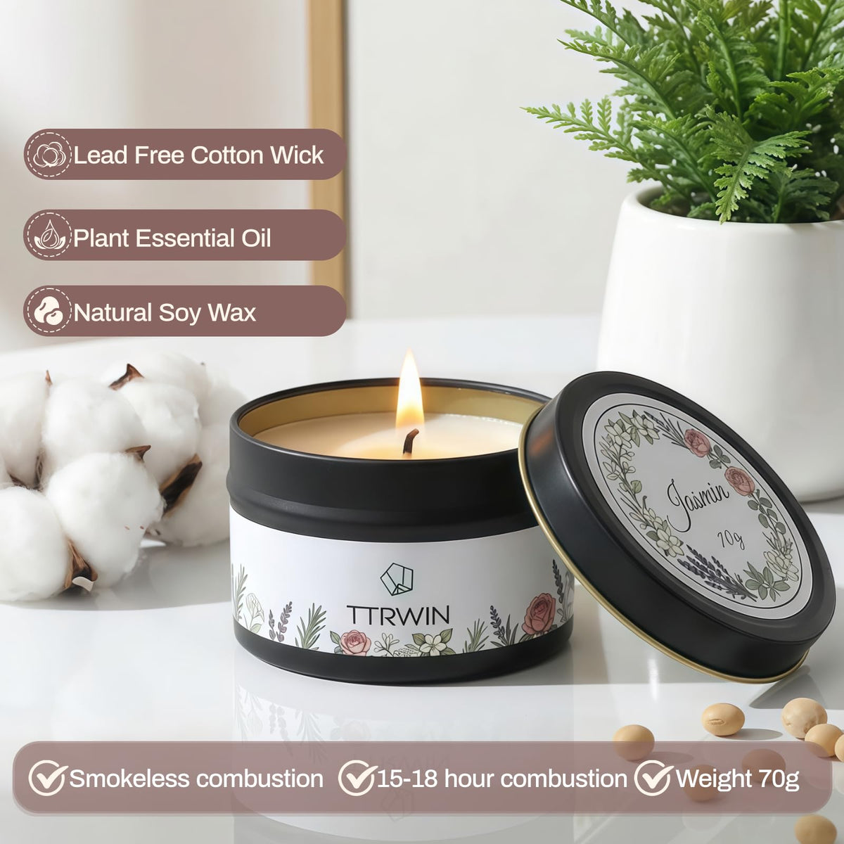 TTRWIN Relaxing Scented Candles Gift Set - 6 Natural Soy Wax Candles for Cosy Home, Aromatherapy Soy Candles in Jars, Stress Relief and Gifts, Christmas, Birthday, Spa Scents for Women, Men