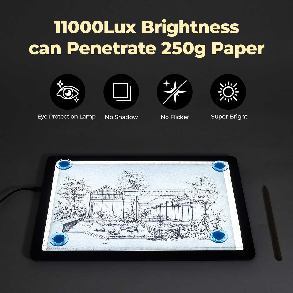 Heanolier A4 LED Copy Board Light Tracing Box,Super Bright Magnetic Light pad with Side physical Buttons,Adjustable Corded Light Table for Tattoo Transferring,Drawing, Light Board for Diamond Painting