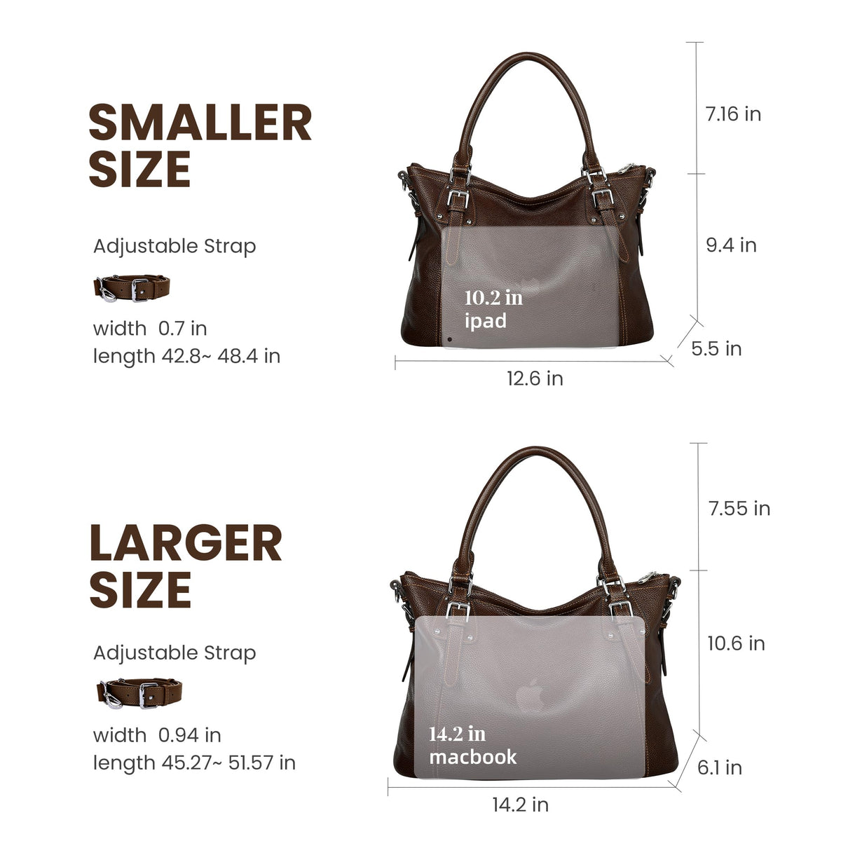 HESHE Genuine Leather Purses and Handbags for Women Tote Shoulder Bag Satchel Designer Purse Top Handle Bags Hobo Crossbody Purse (Large,Coffee)