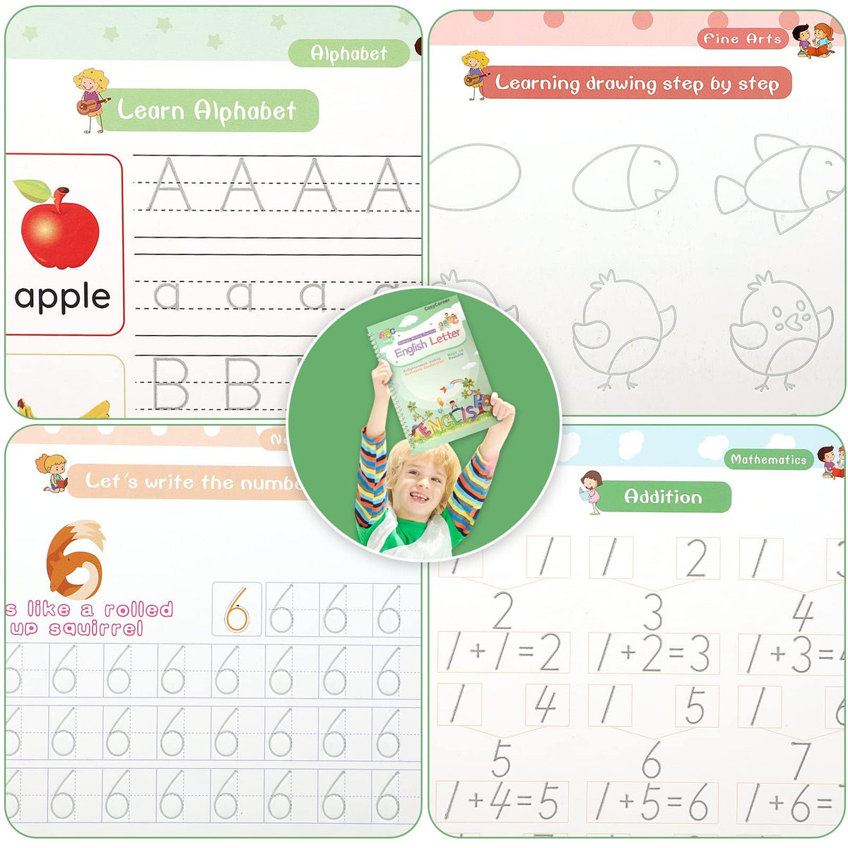 Magic Ink Copybooks for Kids Reusable Handwriting Workbooks for Preschools Grooves Template Design and Handwriting Aid Practice for Kids
