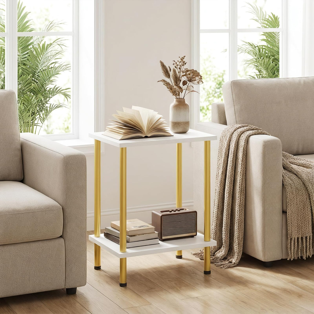 HOOBRO End Table and Nightstand Bundle, Sofa Table for Small Spaces, Modern End Table with 1 Drawer and 1 Open Compartment, DW09BZ01-NL208BZ01