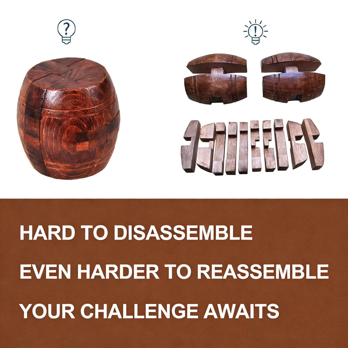 RICHOOSE Wooden Brain Teaser Puzzles for Adults - Challenging 3D IQ Logic Games for Teens 14+, Stress Relief Desk Toys & Office Decor, Unique Gifts for Men, Women, Seniors (Barrel)