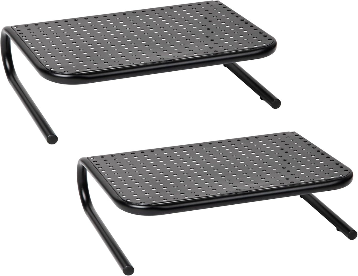Set 2, Mind Reader Monitor Stand, Ventilated Laptop Riser, Desktop Organizer, Metal, of Black
