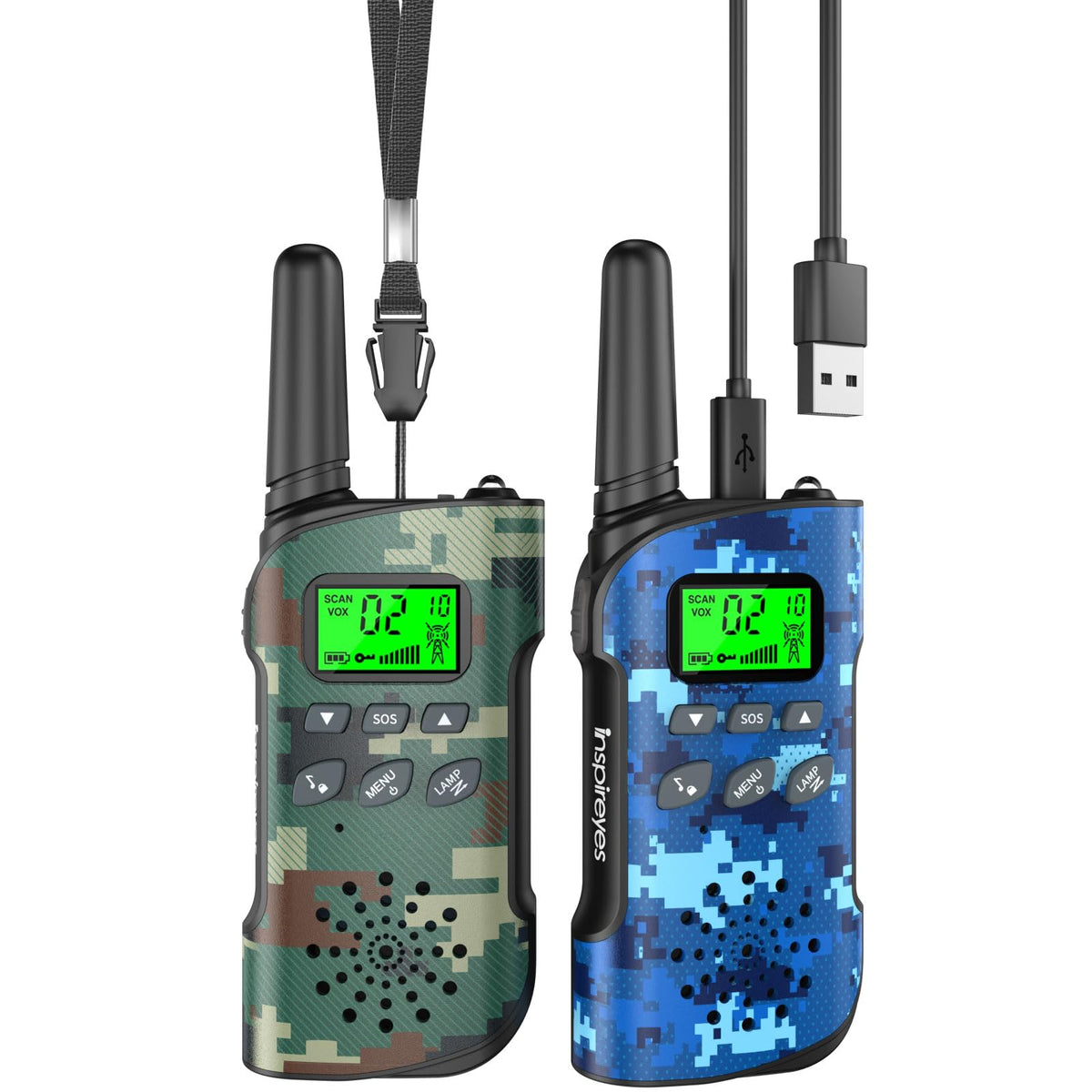 Inspireyes Walkie Talkies for Kids, Rechargeable Long Range 2 Pack, Camouflage Kids Toys for Boys Girls Ages 3-12, 2 Way Radio Toy, Outdoor Adventure Toys, Camping Hiking Gear, Birthday Gifts for Kids