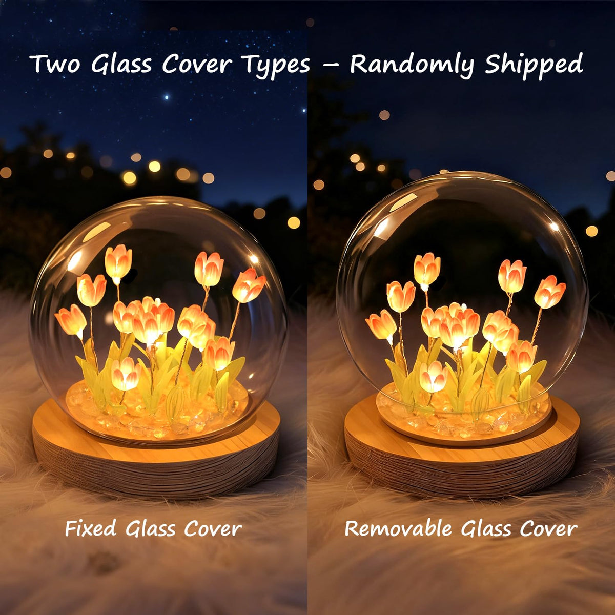 Lifnatty Mothers Day Tulips Gifts for Women – Tulip Lamp with Glass Dome, Birthday Gift for Girlfriend, Wife, Mom, Battery Operated LED Flower Night Light for Bedroom, Home and Table Decor