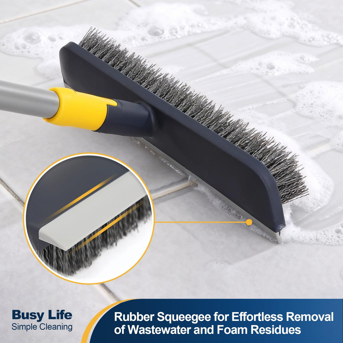 Yocada Floor Scrub Brush Telescopic Handle 2 in 1 Scrape Brush Stiff Bristle Shower Scrubber for Cleaning Patio Bathroom Garage Kitchen Wall Deck Tub Tile 55.9 inch Tall