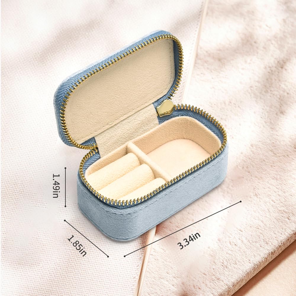 TAIMY Mini Jewelry Travel Case, Velvet Small Travel Jewelry Box, Portable Jewelry Travel Organizer Box for Rings Earrings Necklaces, Gifts for Women Girls(Blue)
