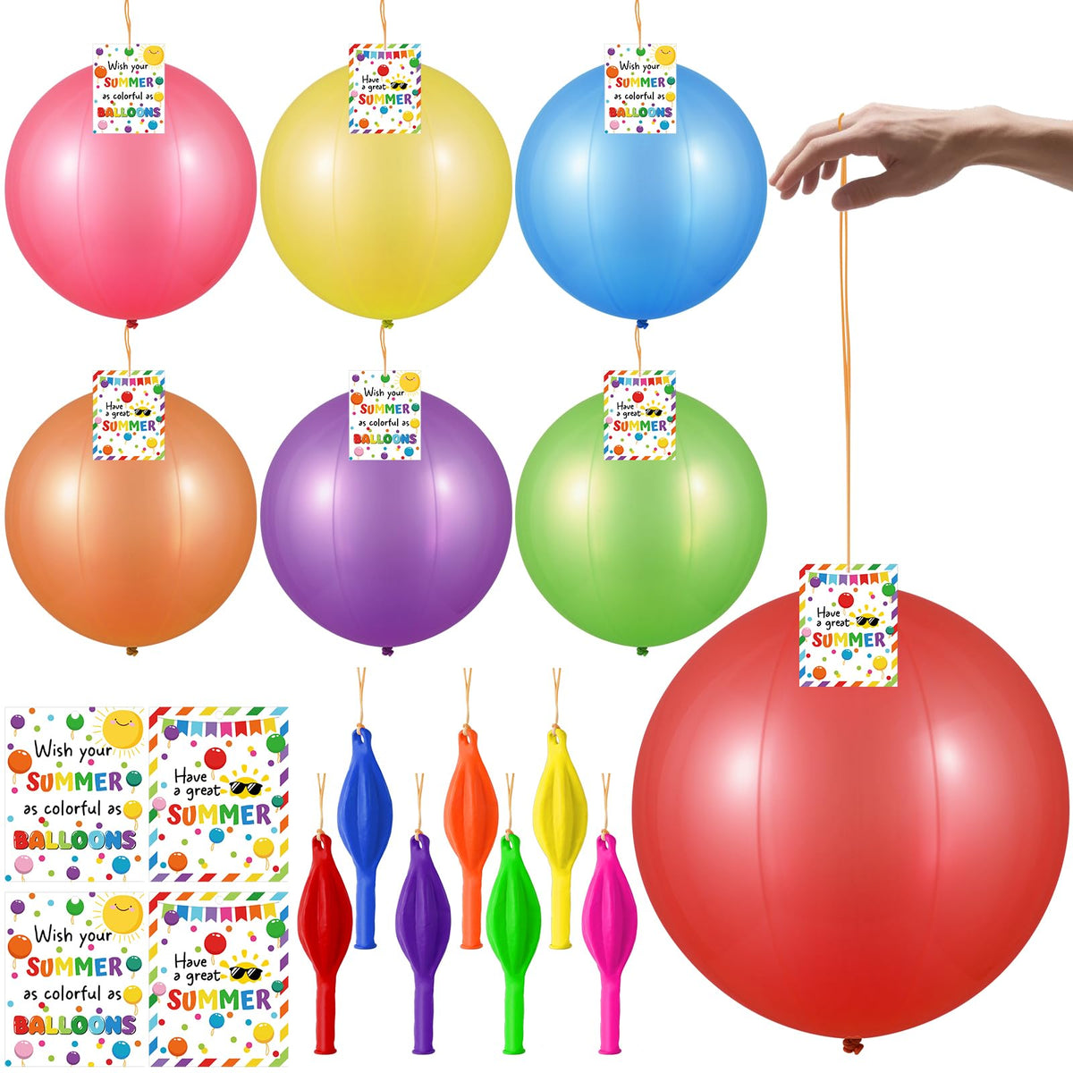 28 Sets End of Year Student Gifts from Teacher, 18 Inch Punch Balloons with Summer Greeting Cards, Summer Gifts for Classroom School Student End of Year Graduation Gifts Bulk