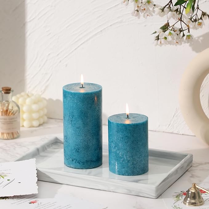 3x6 inch Blue Pillar Candles Set of 3, Unscented Pillar Candle, Dripless and Smokeless Large Candles, Candle for Home Decor, Dinner Table,Weddings, Holidays