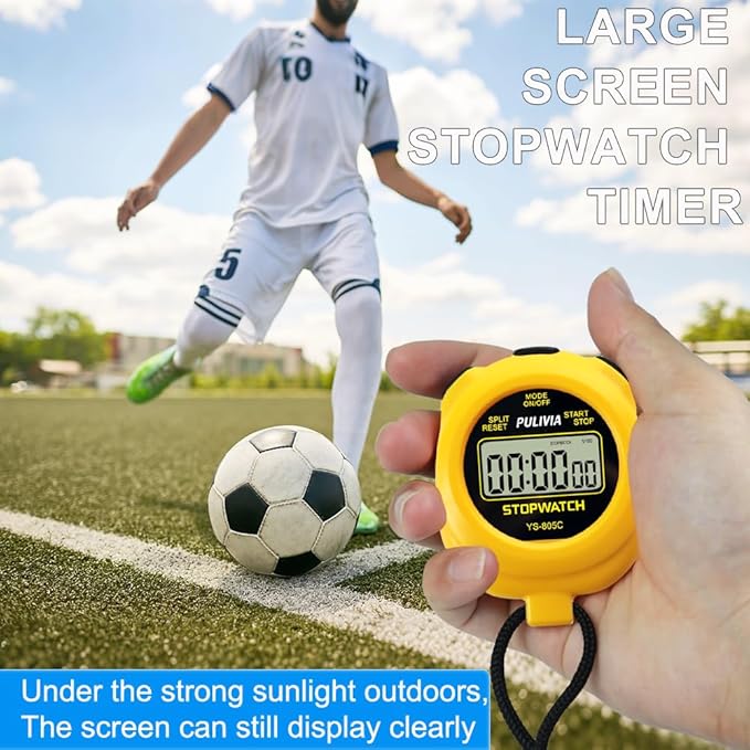 Stopwatch Timer with Countdown, Simple Operation Digital Stop Watch for Sports, Countdown-Alarm Button-Sound, AAA Battery Included (Yellow)