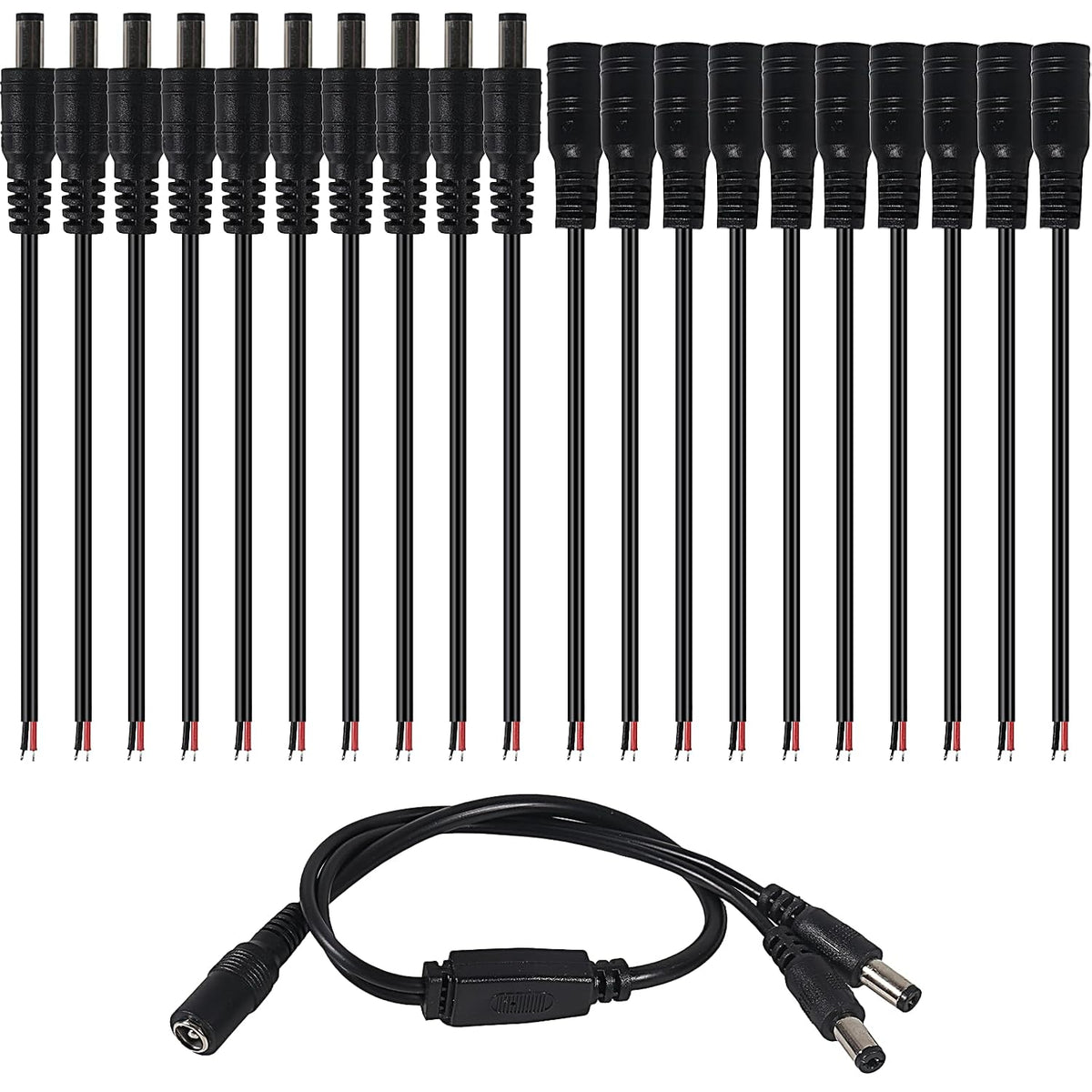 ATNSINC 10Pairs 12v 2.1mm 5.5mm DC Power Cable Male Female Connectors x DC Pigtail Adapter for CCTV Security