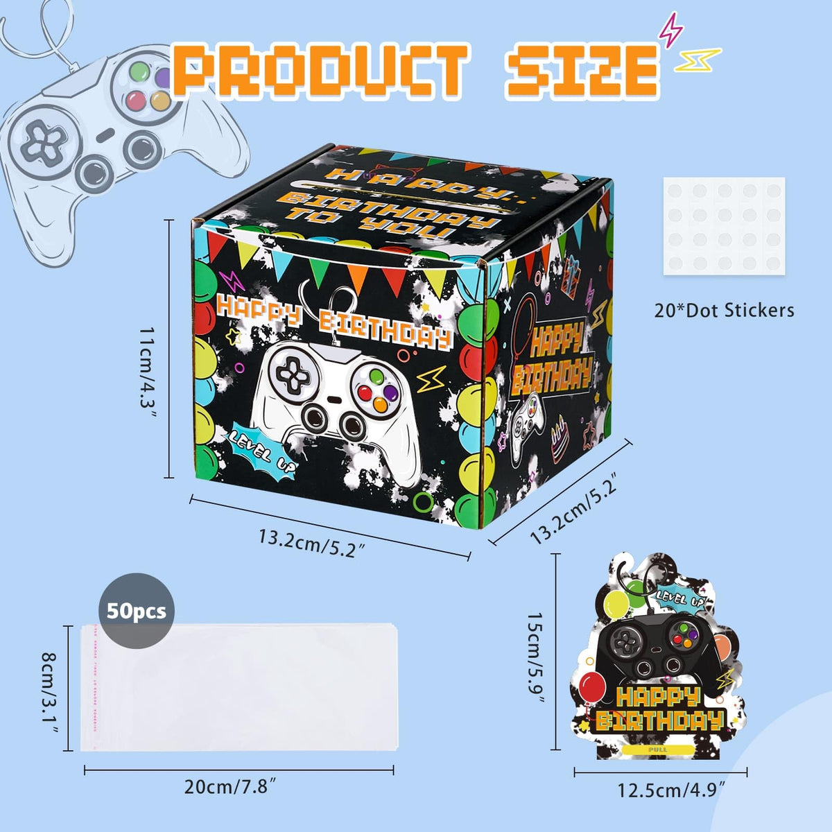 WERNNSAI Birthday Money Box - Video Game Party Decorations Money Gift Boxes for Cash Birthday Pull Box Gaming Theme Surprise Gift with 50 PCS Transparent Bags