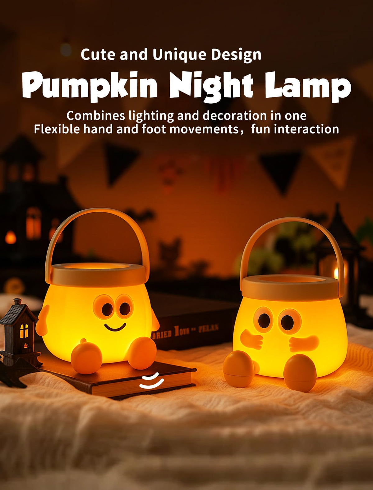Tarinks Pumpkin Night Light for Kids, Rechargeable Bedside Lamp, Portable Handheld Lamps, Pumpkin Lantern Lamp for Office, Room Decor, Cute Sleep Nightlight, Funny Gifts for Baby Teen Adult