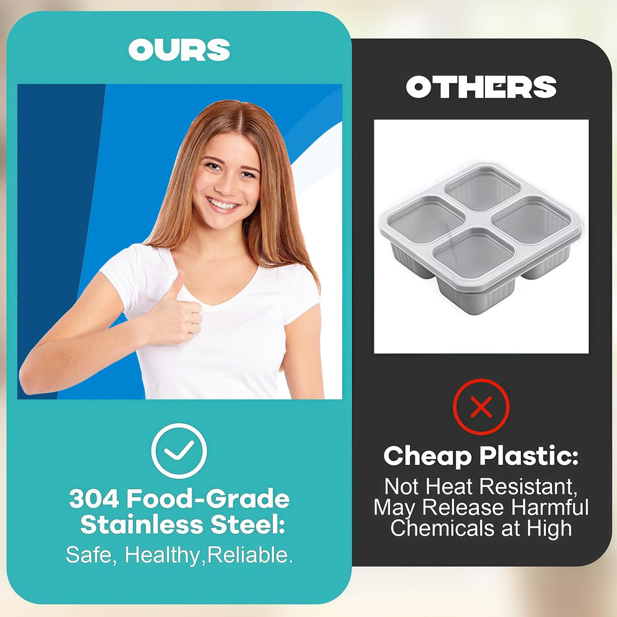 BSTUR Stainless Steel Snack Containers, 6-Pack Reusable Grab and Go Containers with Lids, Dual Compartment Bento Box for Travel, Camping & Lunch Prep