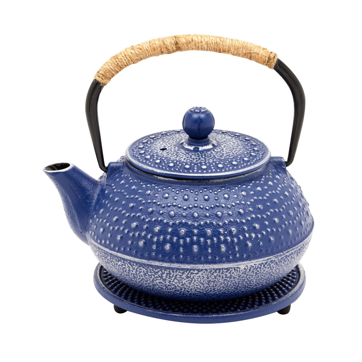 Juvale Cast Iron Teapot with Infuser - Blue, 27 oz (800 mL) - Stovetop Tea Kettle for Loose Leaf Tea - Includes Stainless Steel Infuser & Trivet