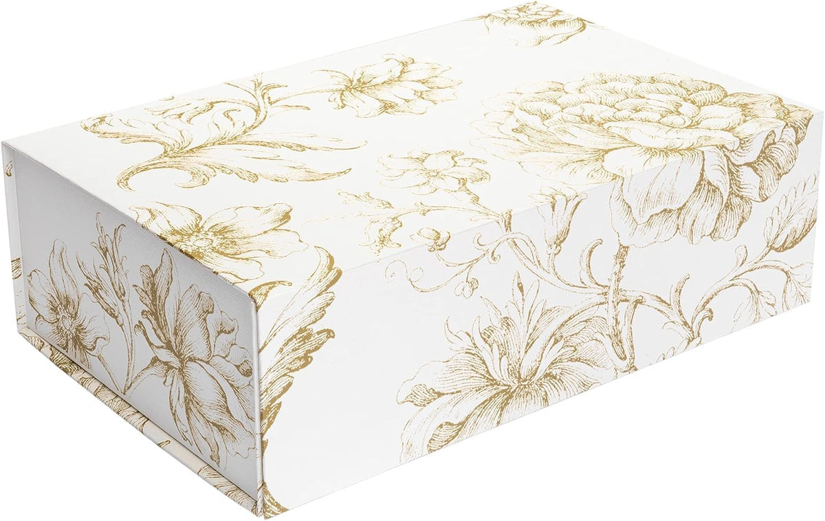 Sorarto Luxury Keepsake Gift Box | Gold Floral Decorative Boxes with Magnetic Lids for Presents, Wedding Memory Box, and Bridal Gifts. 13.5" x 9" x 4.3"