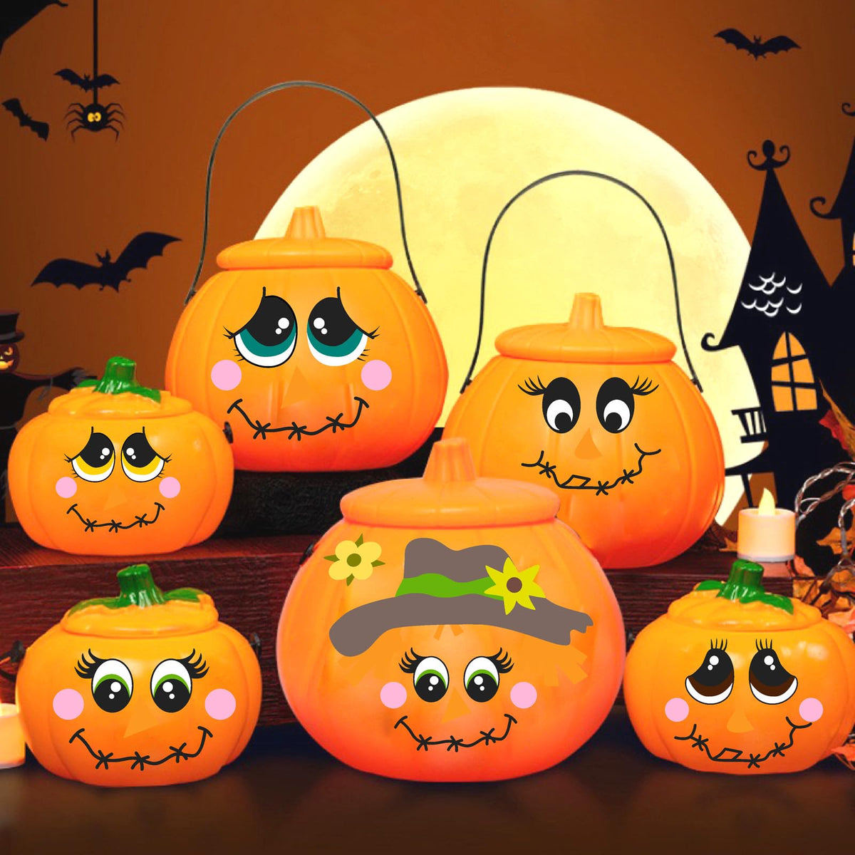 Pumpkin Decorating Stickers Halloween Pumpkin Faces Decals Funny Cartoon Scarecrow Faces Stickers Halloween Glass Decals for Crafts Cups Jars Ornaments Holiday Thanksgiving Party Decorations