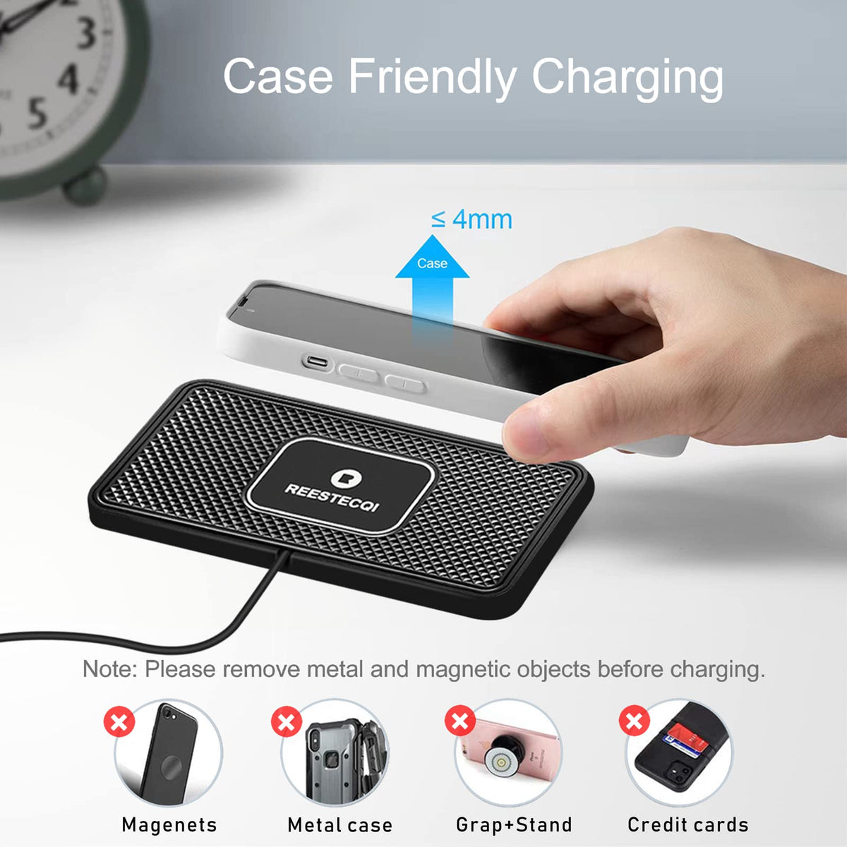 Wireless Car Charger Pad, REESTECQI 15W Wireless Charging Pad for Car Non Slip Phone Car Wireless Charger [40W Car Charger Included] for iPhone 17 16 15 14 13, AirPods 3/Pro 2, Samsung S26/S25/S24