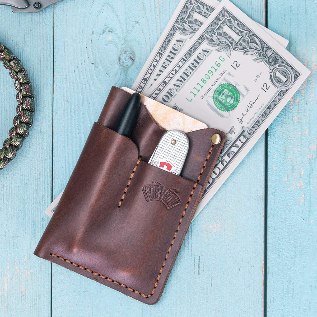 EASYANT Leather EDC Pocket Organizer Men Handmade Sheath Knife Holster Pouch Wallet Brown