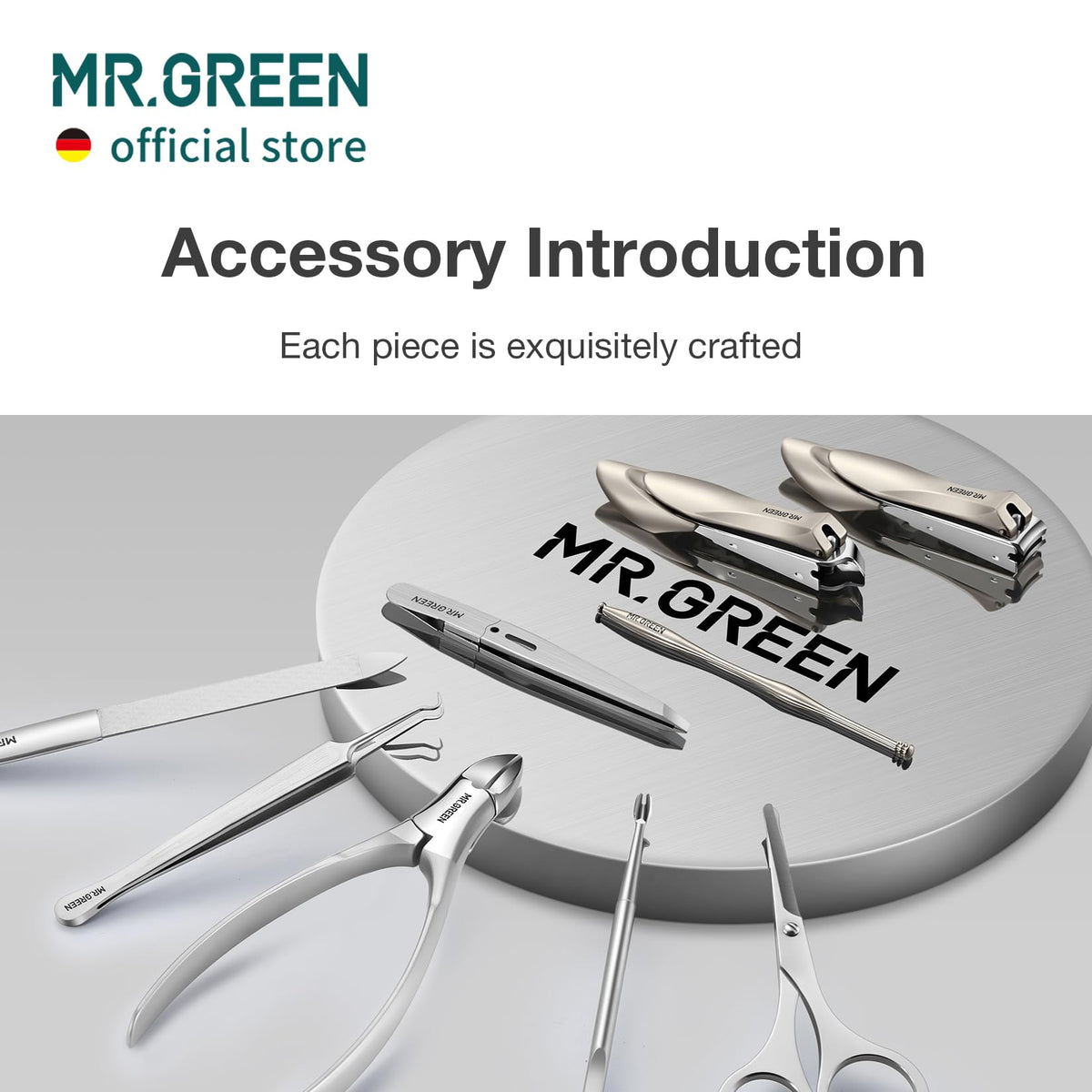 MR.GREEN Innate Luxury Manicure Set Surgical Grade Scissors Stainless nail clipper Kit full grain cow leather package Pedicure (9 in 1 Manicure Set)