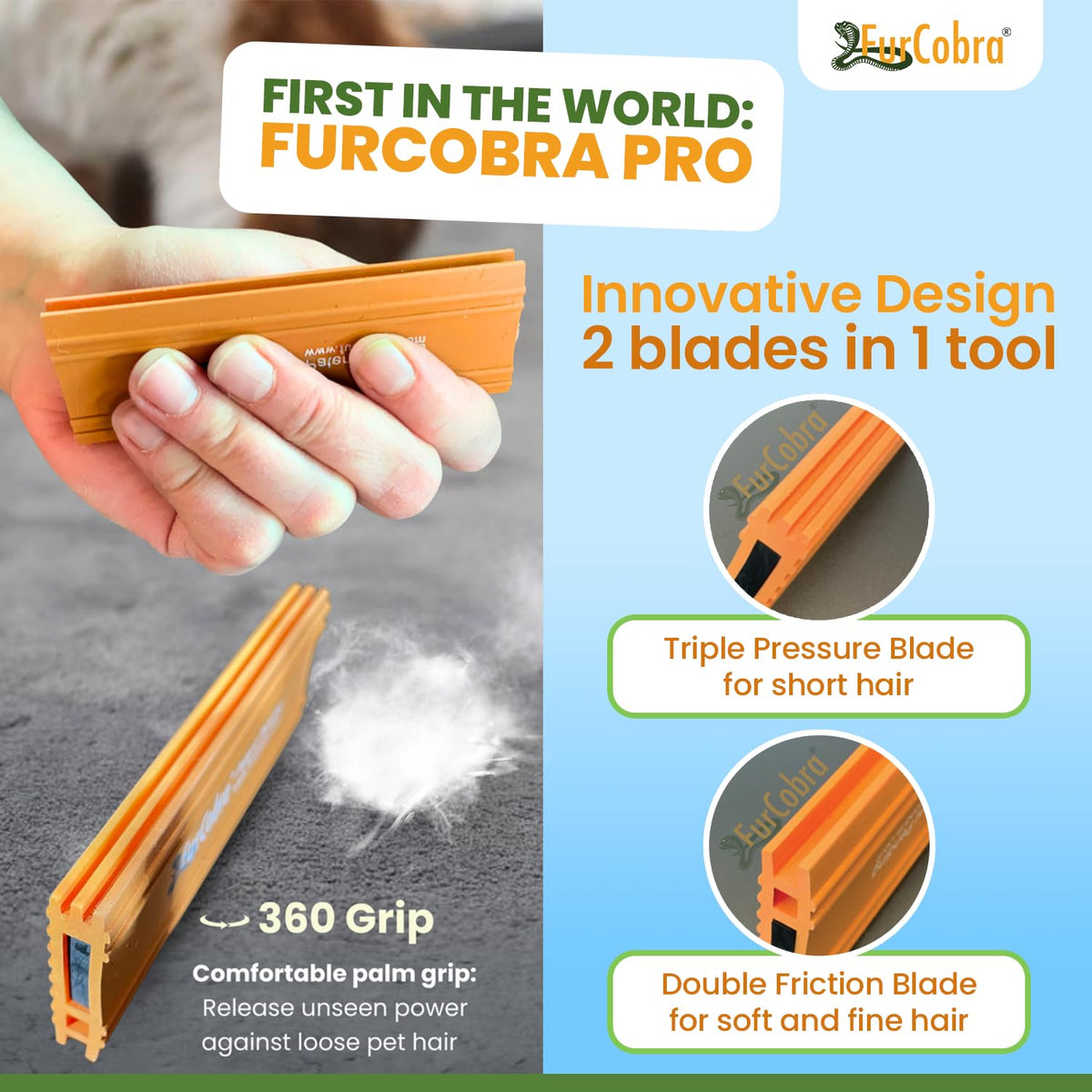 Direct 10 Pet Grooming Brush 3.54" and Pro Pet Hair Remover 4.33" Bundle – Gentle Dog Cat Brush with No Metal Blades and Portable Fur Remover Tool for Hair, Car, Couch, Carpet, Bed, Puppy, Kitten