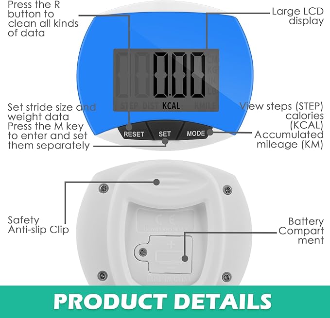 12 Pcs Simple Pedometer for Walking Bulk LCD Step Counter with Calories Burned Portable Step Tracker for Women Seniors Jogging Hiking Running Walking, 6 Colors